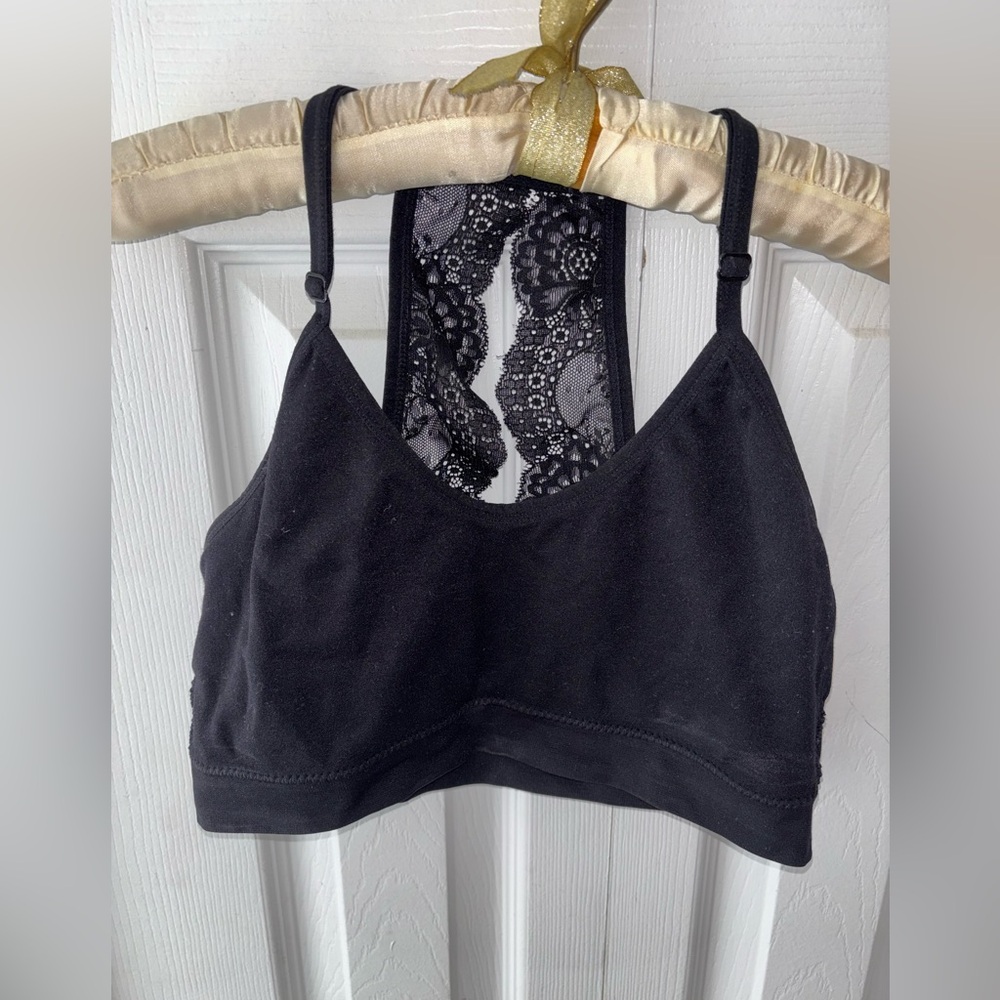Laura Ashley Black Bralette w/ Lace Back L